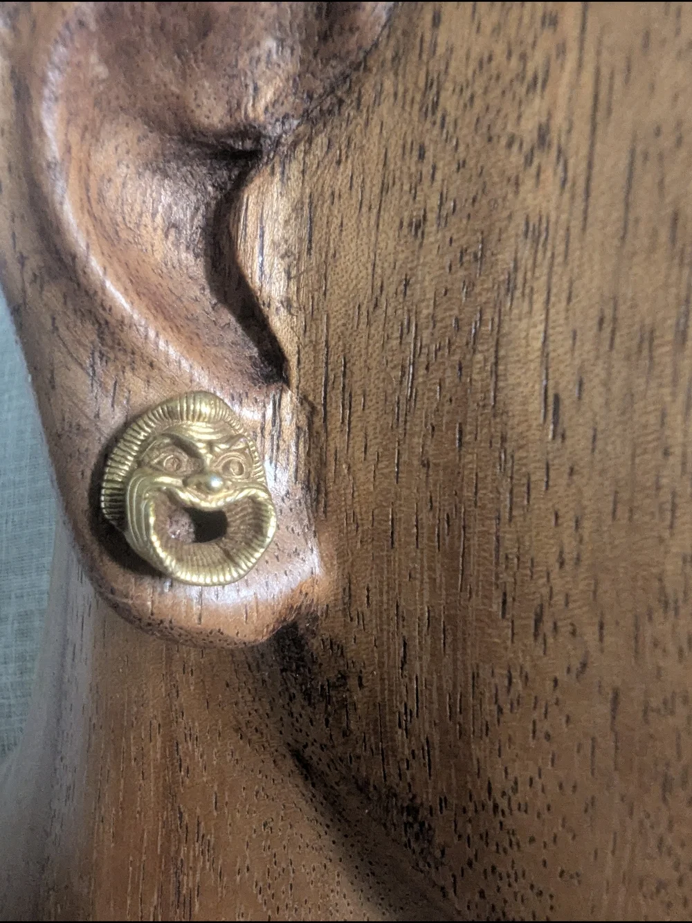 Vintage Bronze Gold Tone Dramatic Face Stud Earrings Monster Mouth